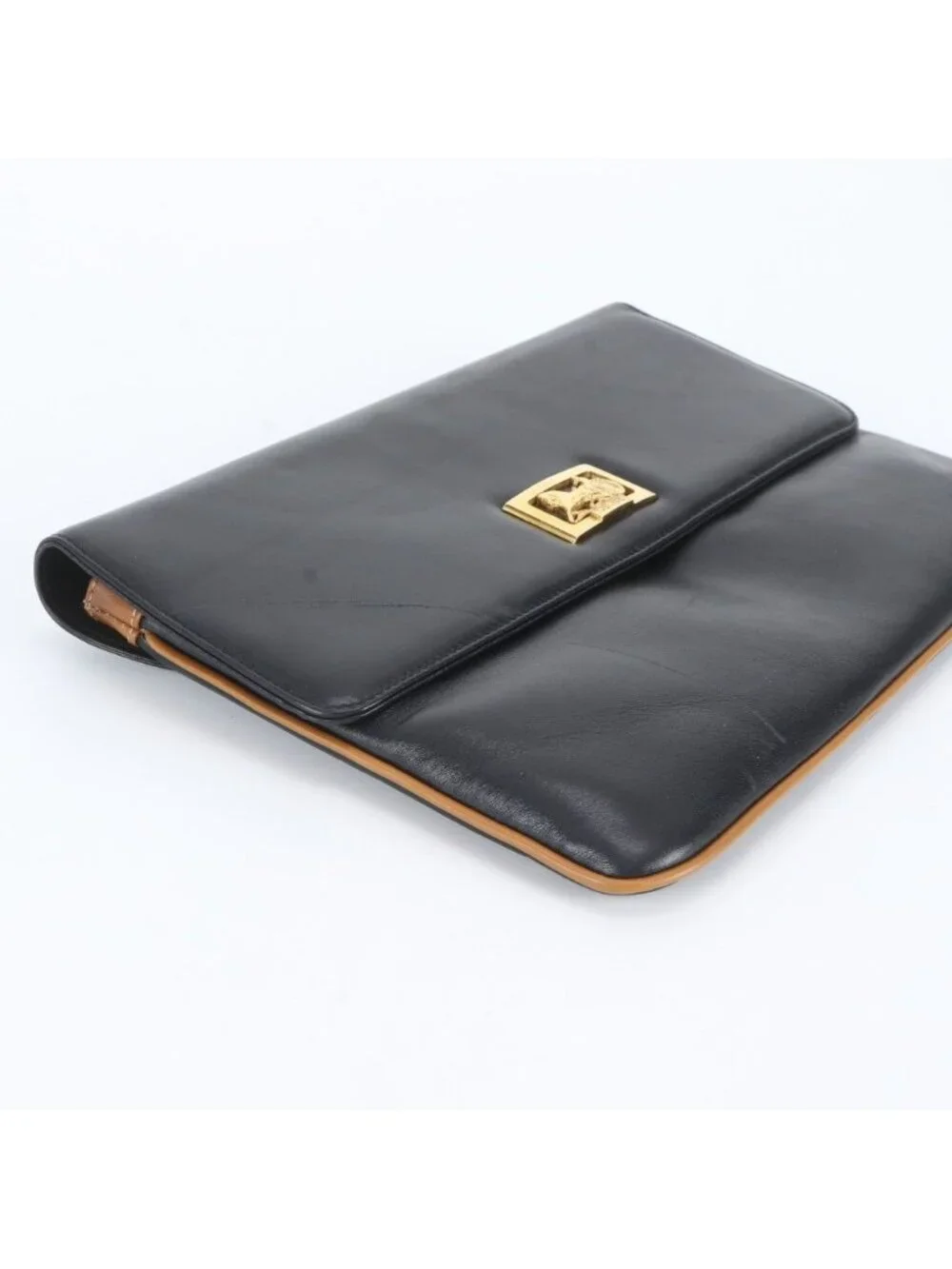 Celine Carriage Leather Clutch Pouch Business Black